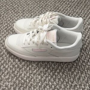 Reebok White and Pink Classic Sneakers
